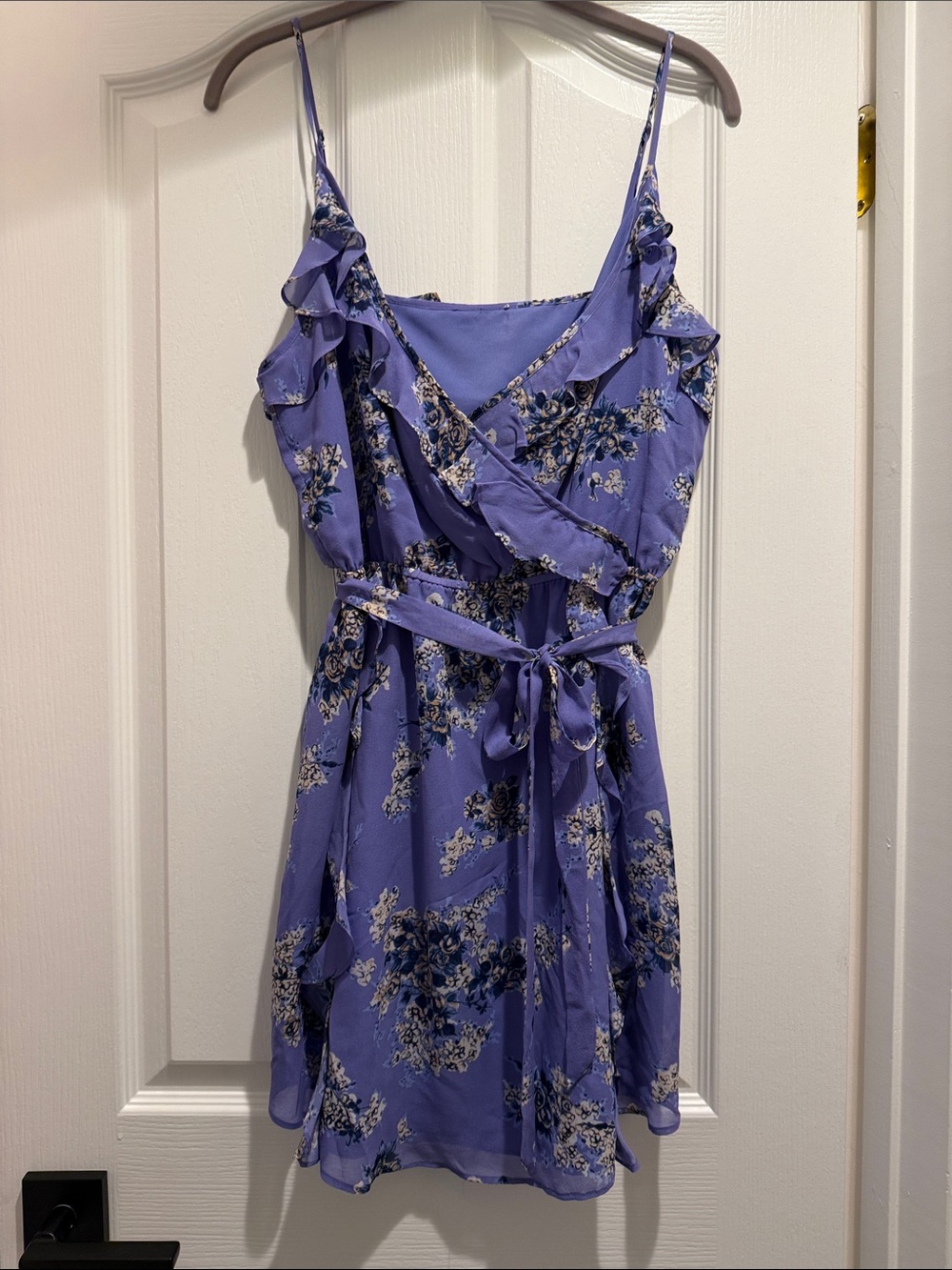Yumi Kim Lavender Floral Ruffle Wrap Mini Dress